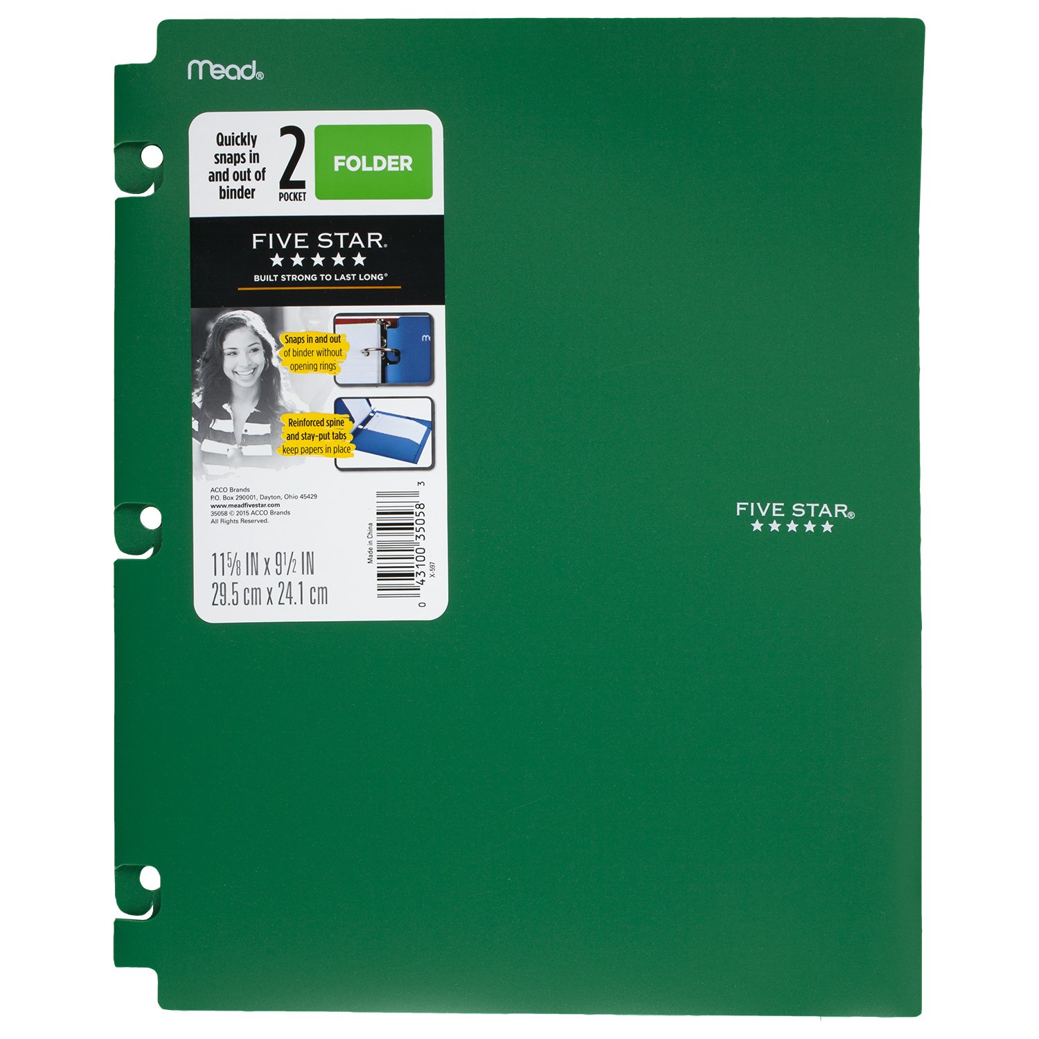 Five Star Binder Pocket Folder, Snap-in Folder, 2 Pockets
